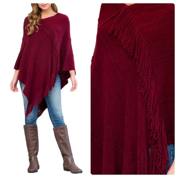 A Girl Thing Sweaters - ❤️2 for $40❤️burgundy soft fringe poncho